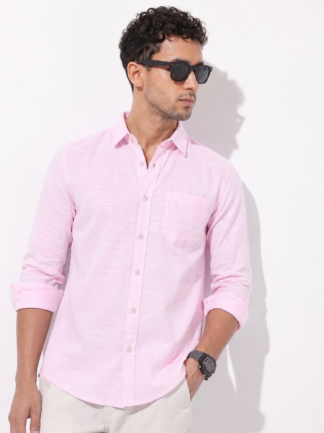 MOHICANS Men Relaxed Pink Cotton Linen Casual Shirt - view 1
