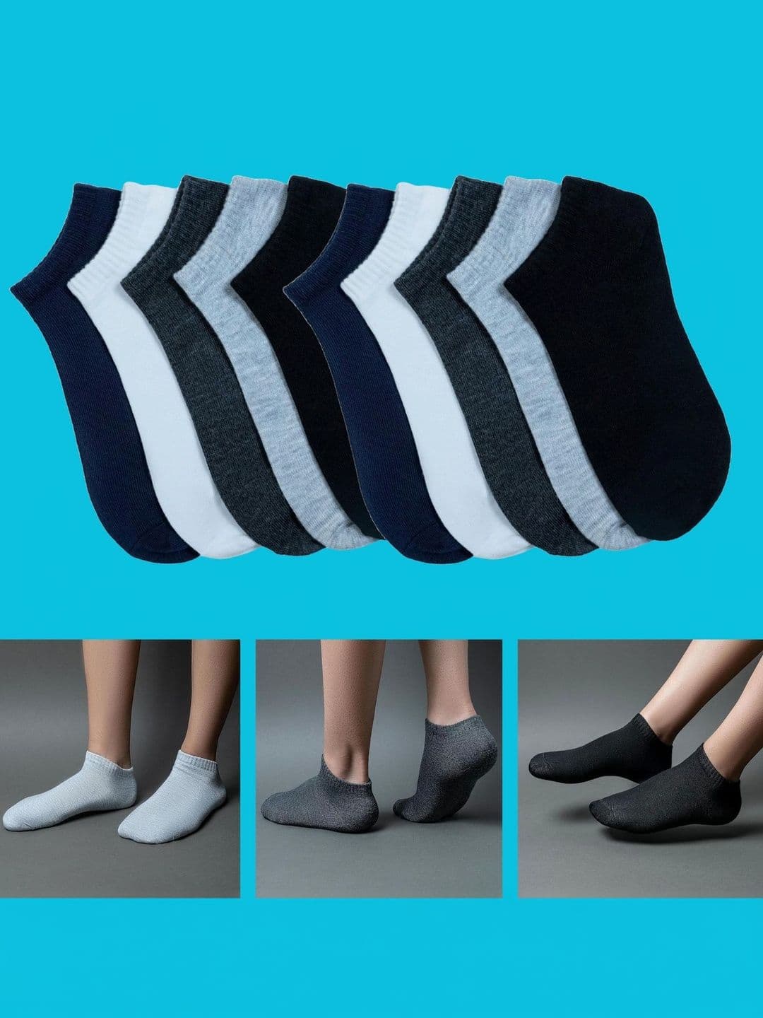 MJE Men Pack of 10 Cotton Blend Assorted Ankle Length Socks - view 1