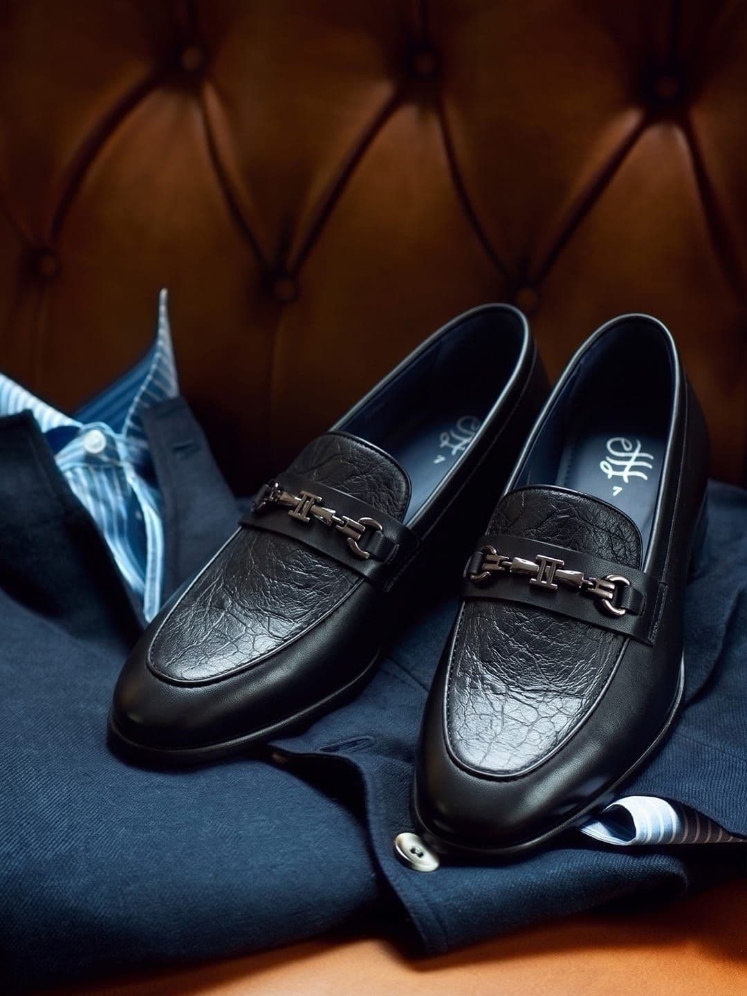 House of Pataudi Men Textured Round Toe Slip-On Loafers Formal Shoes - view 1