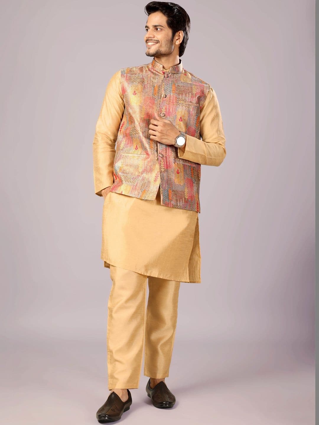 MODERN MUGHALS Printed Satin Nehru Jackets - view 1