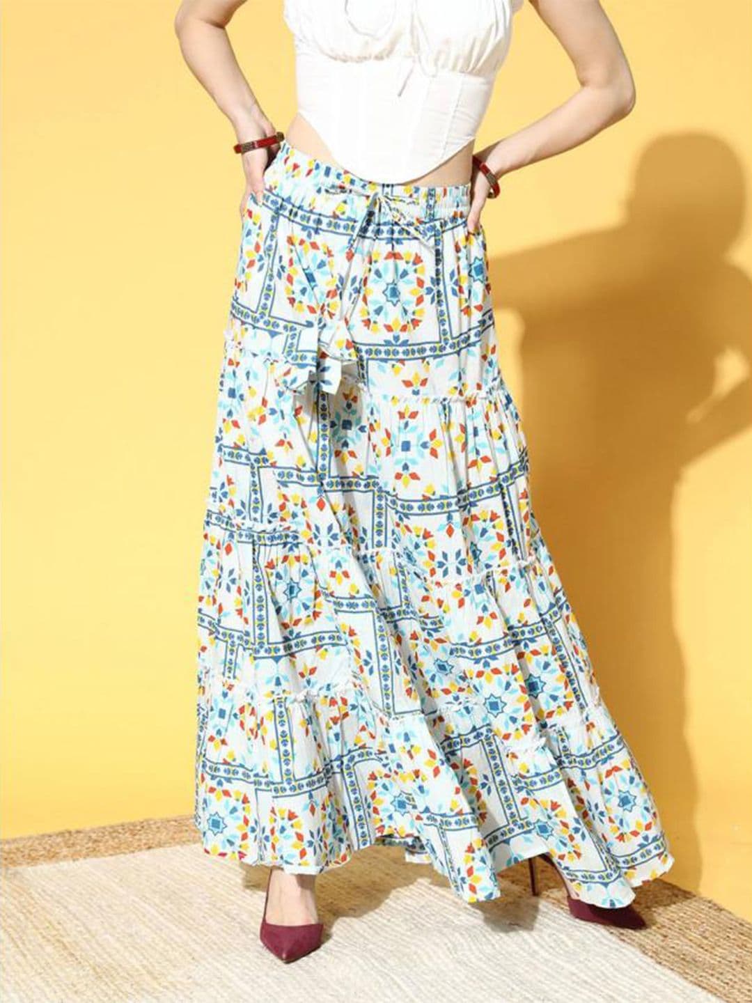 MFGIVA Women Cotton Floral Maxi Tiered Skirt - view 1