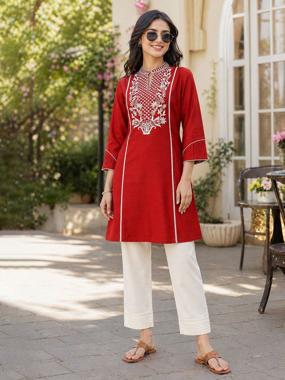 Nayam By Lakshita Women Floral Thread Embroidered Straight Kurti - view 1