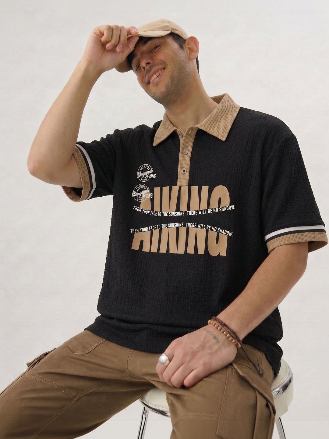 Try This Men Typography Printed Polo Collar Pockets T-shirt - view 1