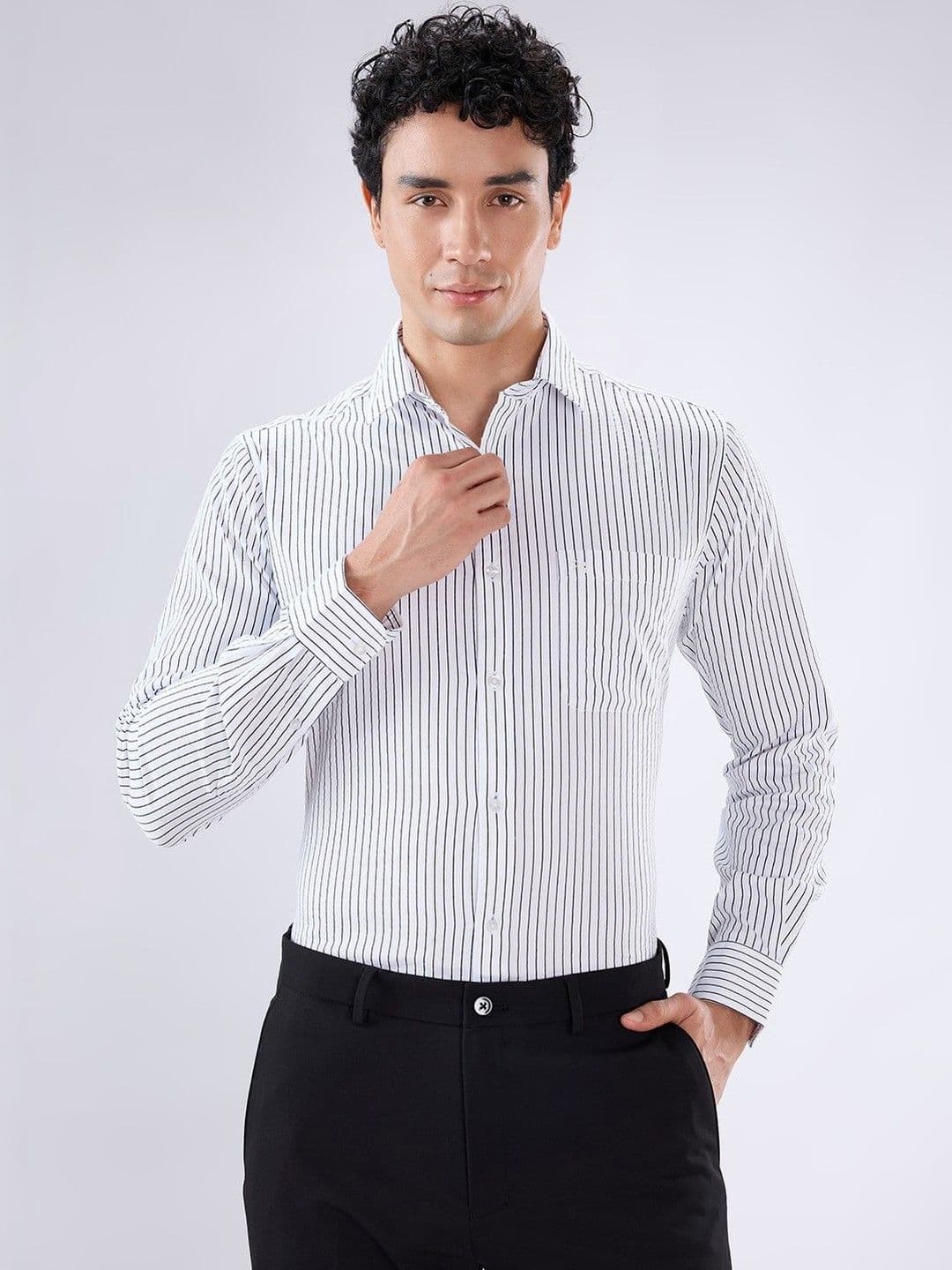 Raymond Striped Cotton Spread Collar Slim Fit Shirt - view 1