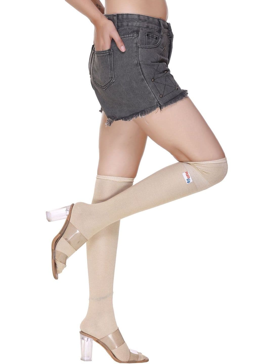 MattZig Men Cotton Blend Striped Above Knee Socks - view 1
