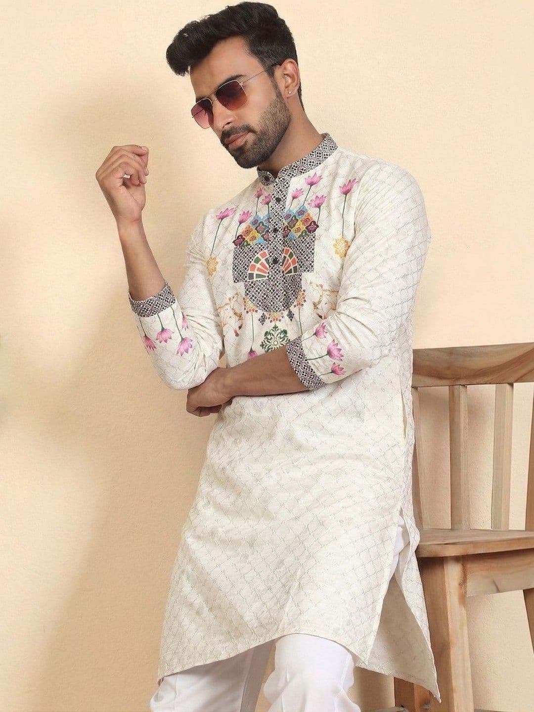 Dincharya Men Ethnic Motifs Printed Sequinned Indie Prints Kurta - view 1