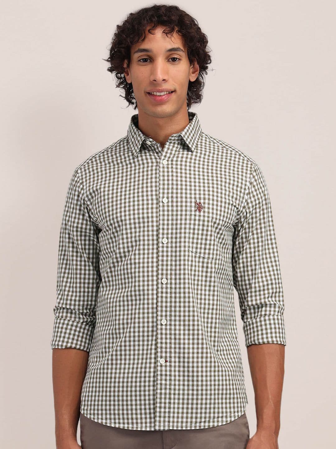U.S. Polo Assn. Pure Cotton Tailored Fit Gingham Checks Opaque Casual Shirt - view 1