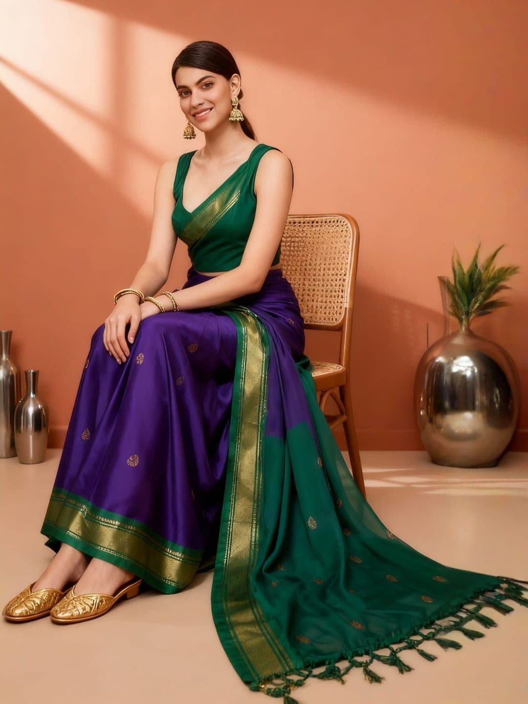 A S CREATION Ethnic Motifs Zari Art Silk Kanjeevaram Saree - view 1