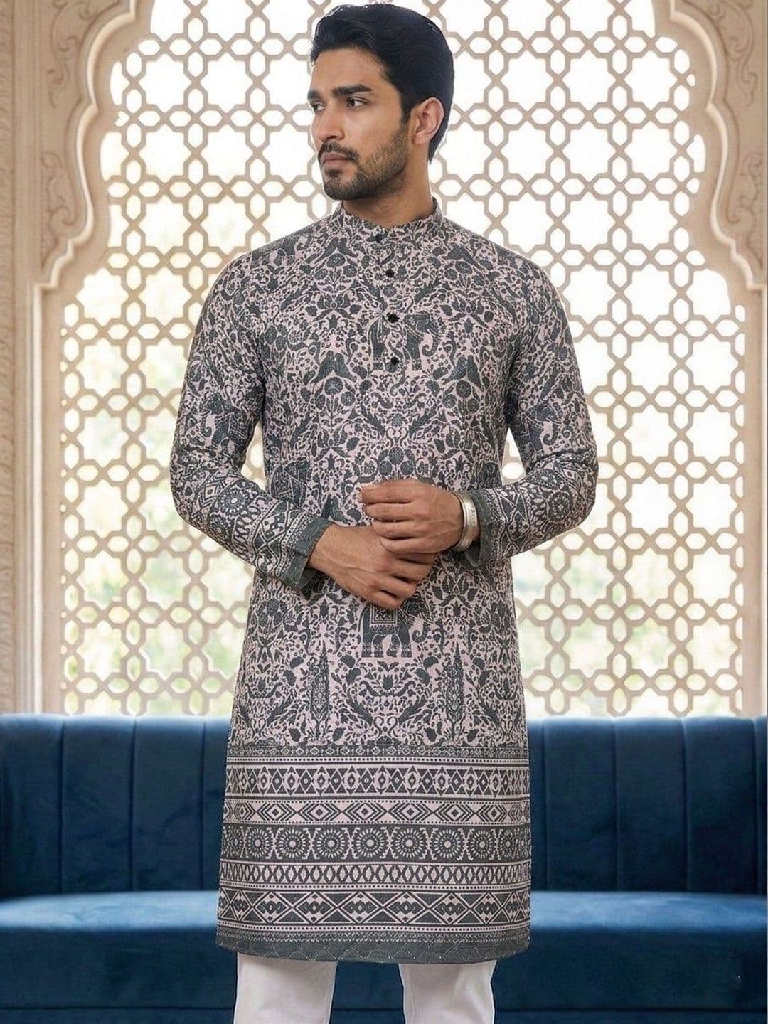 Dincharya Men Ethnic Motifs Printed Floral Kurta - view 1
