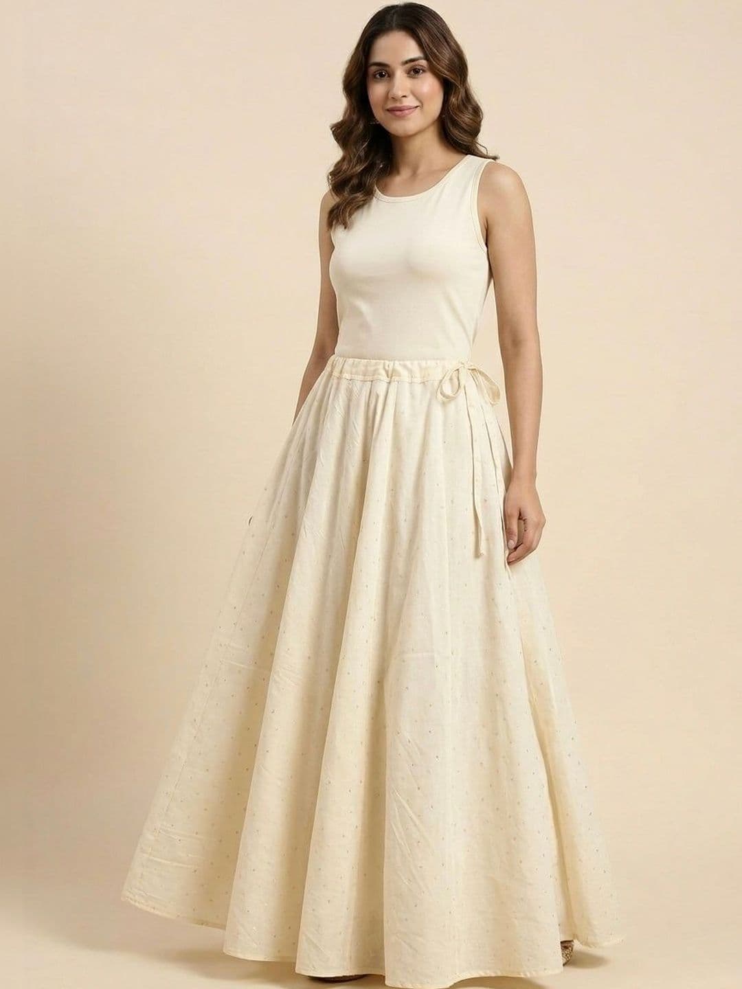 BCZ Style Women Cotton Cotton Cambric Self Design Maxi Flared Skirt - view 1