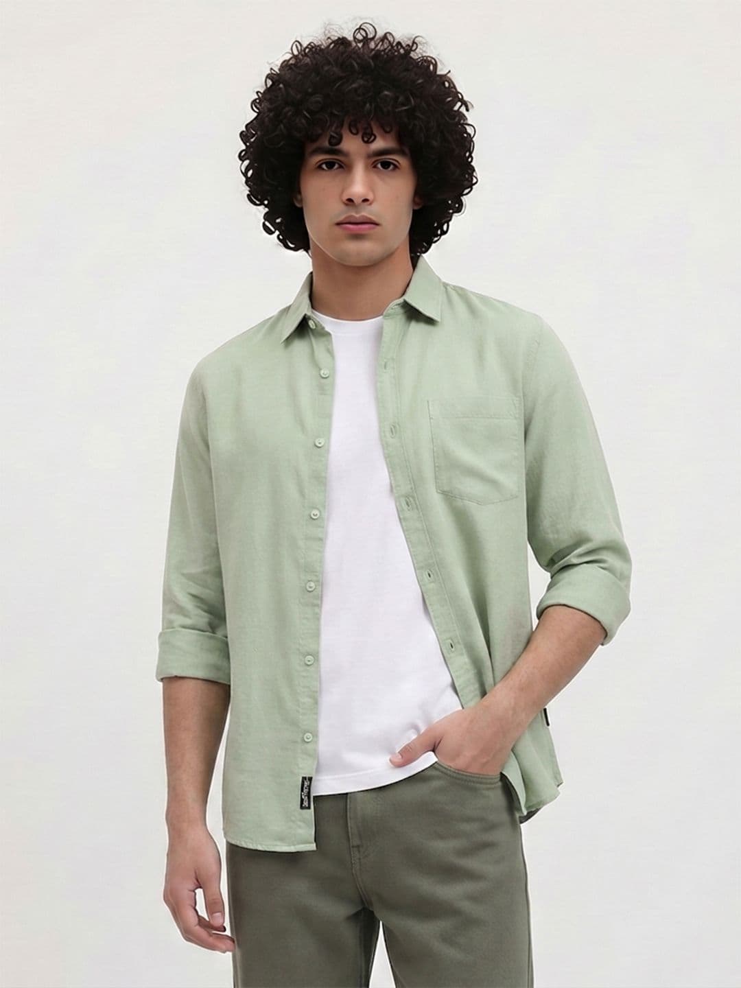 The Roadster Life Co. Spread Collar Cotton Linen Casual Shirt - view 1