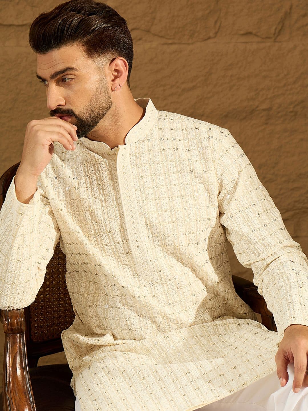 House of Pataudi Printed Pure Cotton Mandarin Collar Knee Length Straight Kurtas - view 1