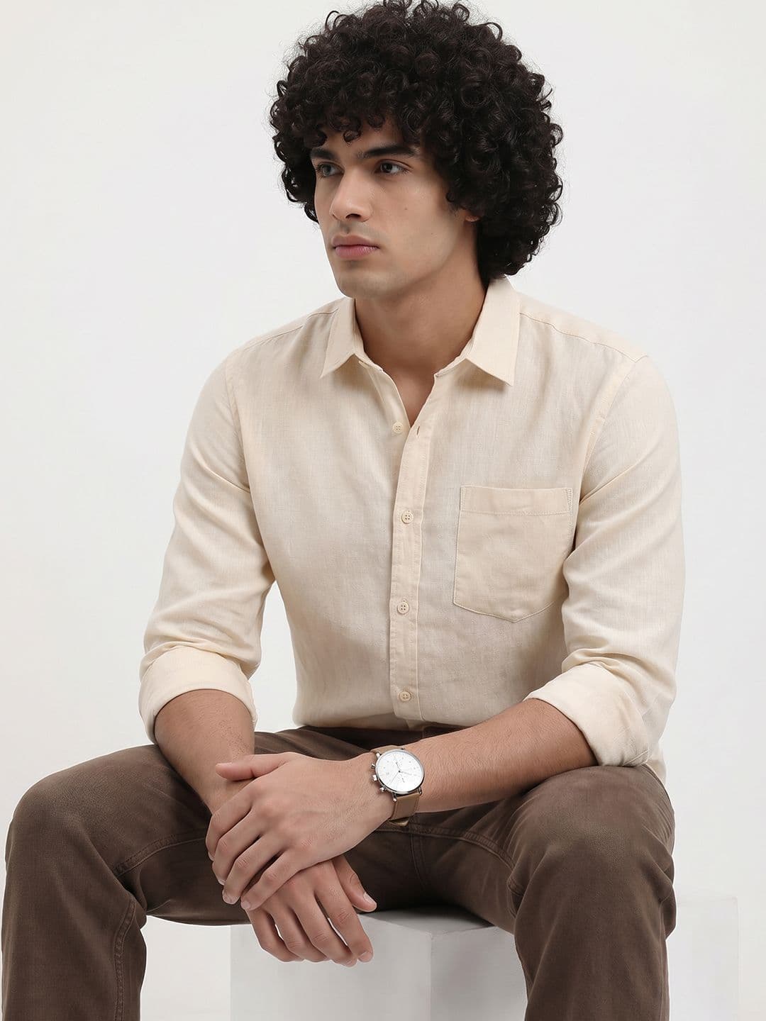 The Roadster Life Co. Spread Collar Cotton Linen Casual Shirt - view 1