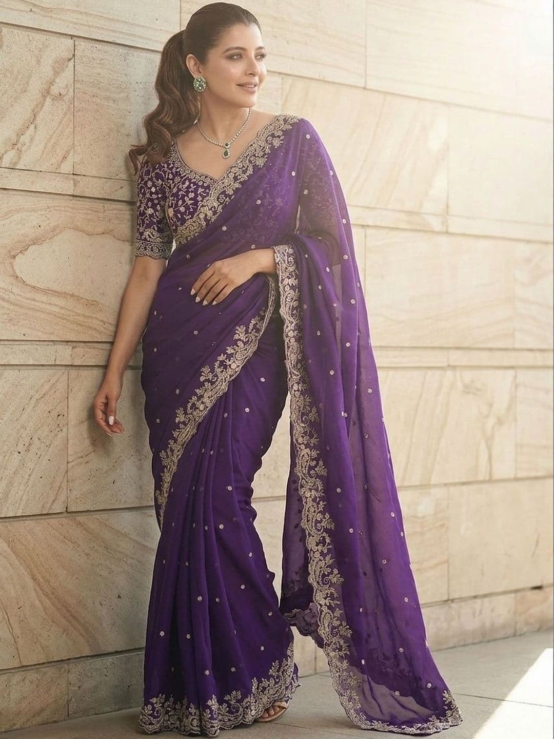Sangria Embroidered Sarees With Unstitched Blouse Piece - view 1