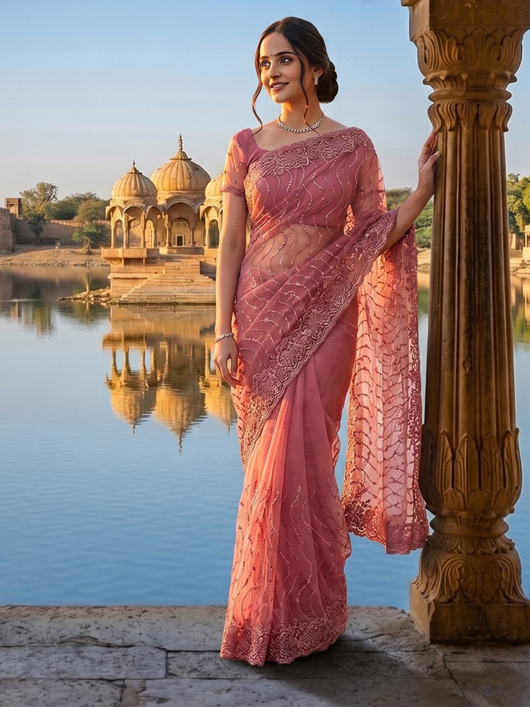 kasee Floral Embroidered Saree - view 1