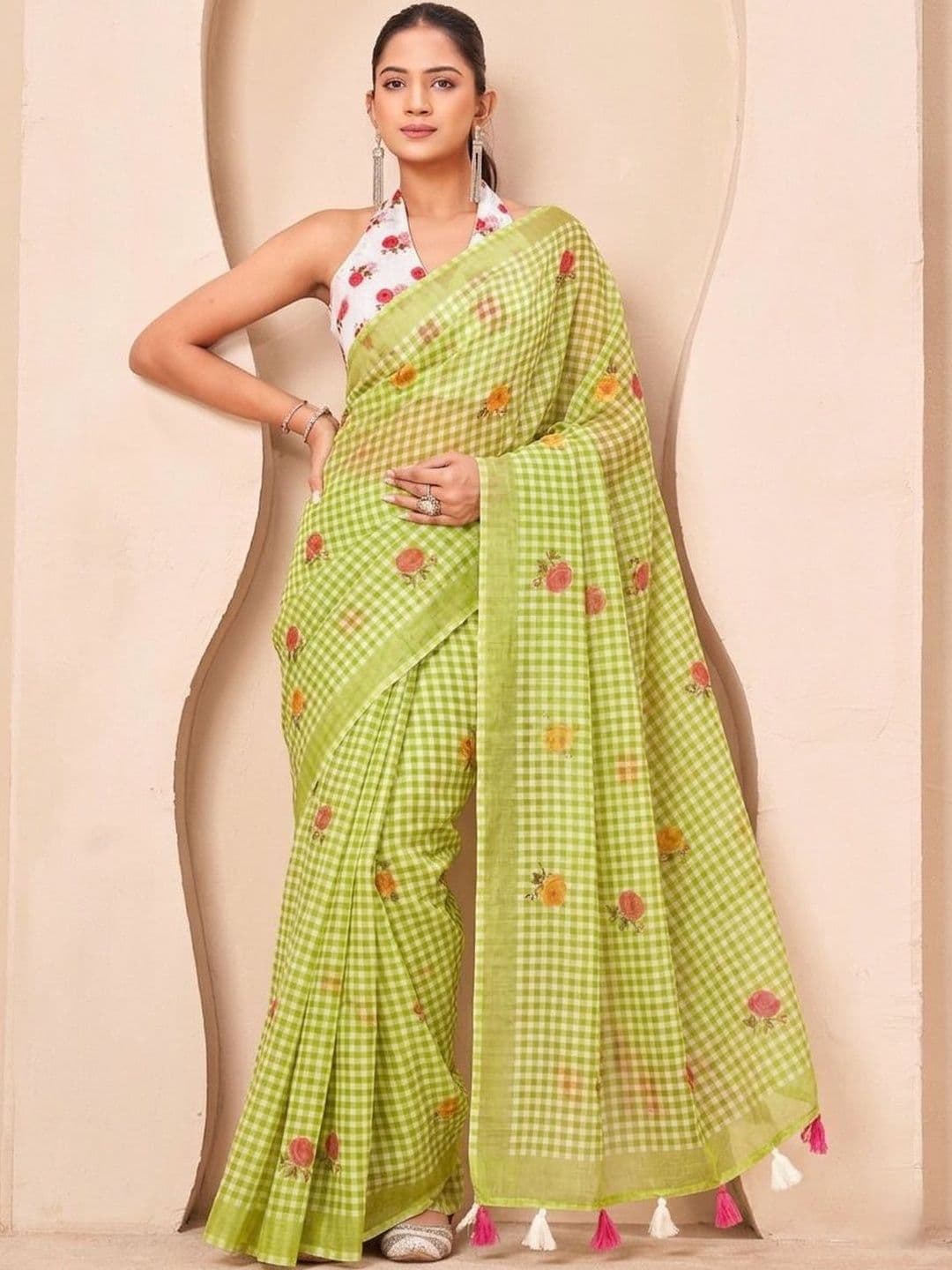 Sanwariya Silk Checked Embroidered Saree - view 1