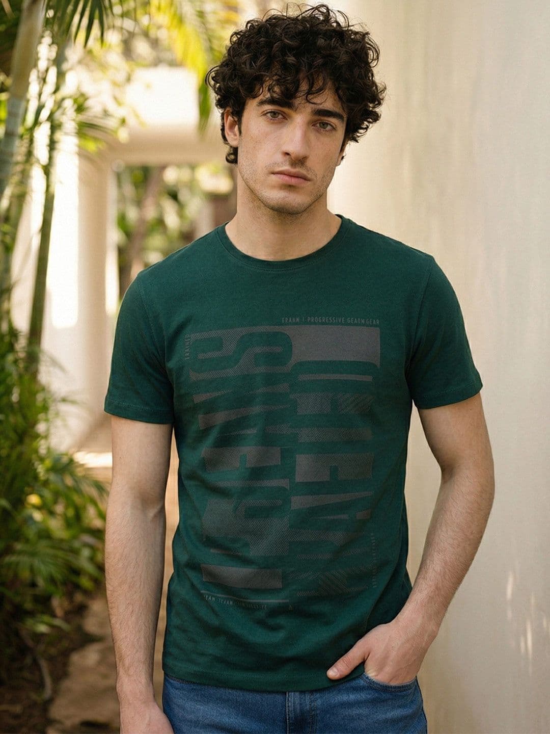 Louis Philippe Jeans Men Slim Fit Signature Graphic Print Half Sleeve Casual Tshirt - view 1