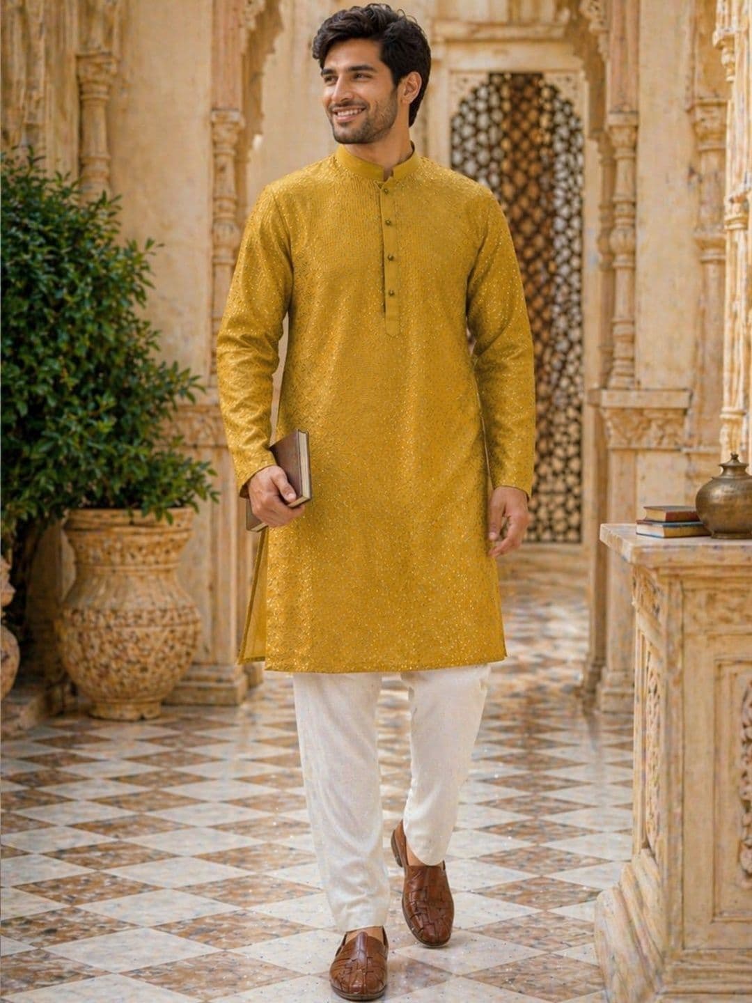 HERE&NOW Men Embellished Sequinned Liva Kurta - view 1