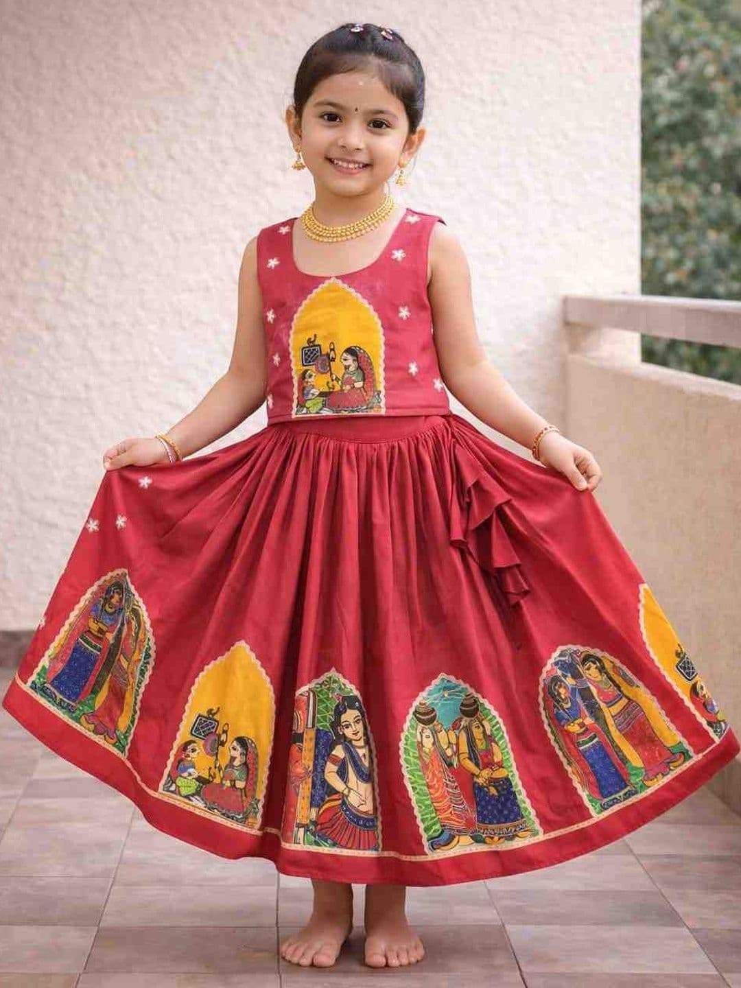 Sangria Printed Cotton Round Neck Flared Lehenga Choli - view 1