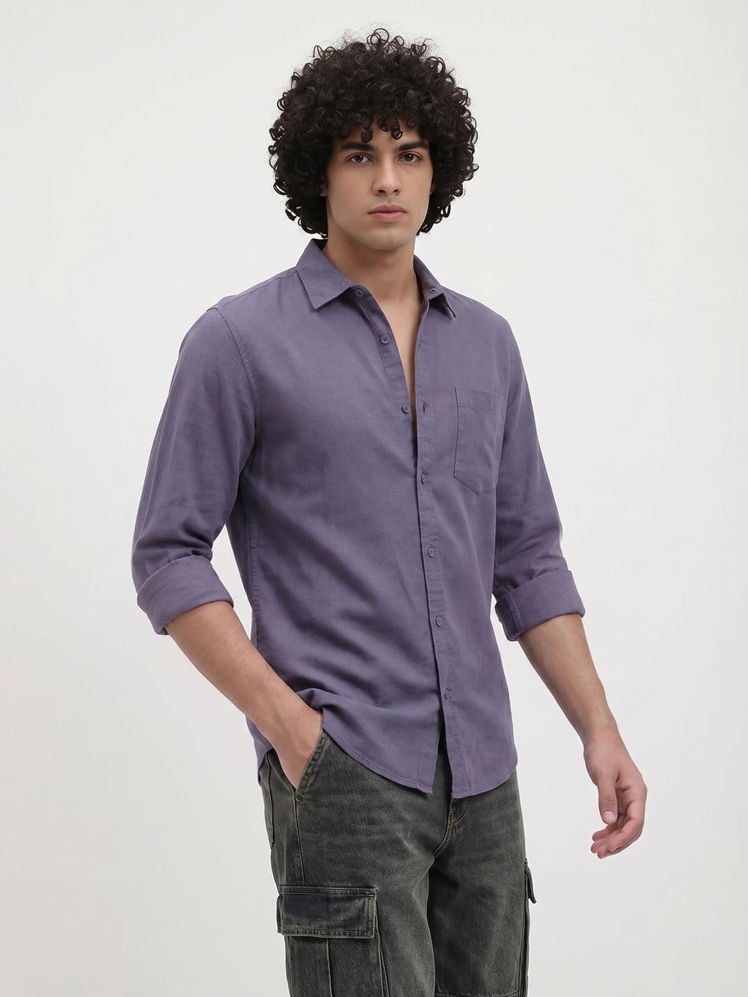 The Roadster Life Co. Spread Collar Cotton Linen Casual Shirt - view 1
