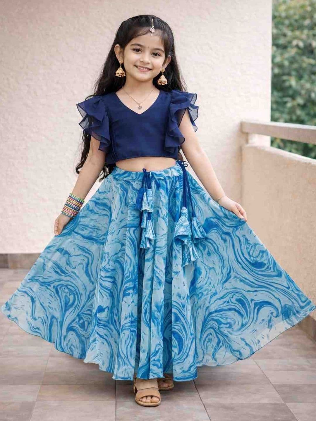 Sangria Girls Printed V-Neck Flared Lehenga Choli - view 1