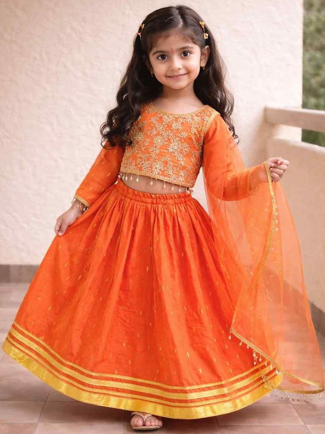 Sangria Girls Woven Design Round Neck Flared Lehenga Choli - view 1