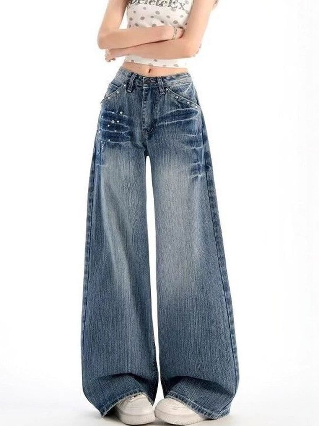 Suo Women Wide Leg Mid-Rise Non Stretchable Light Fade Jeans - view 1