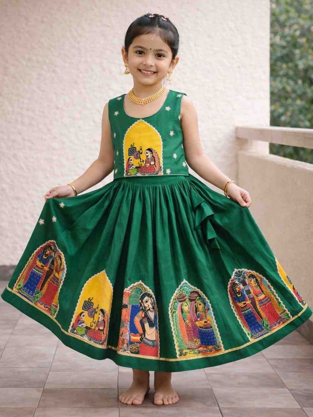 Sangria Girls Printed Cotton Round Neck Flared Lehenga Choli - view 1
