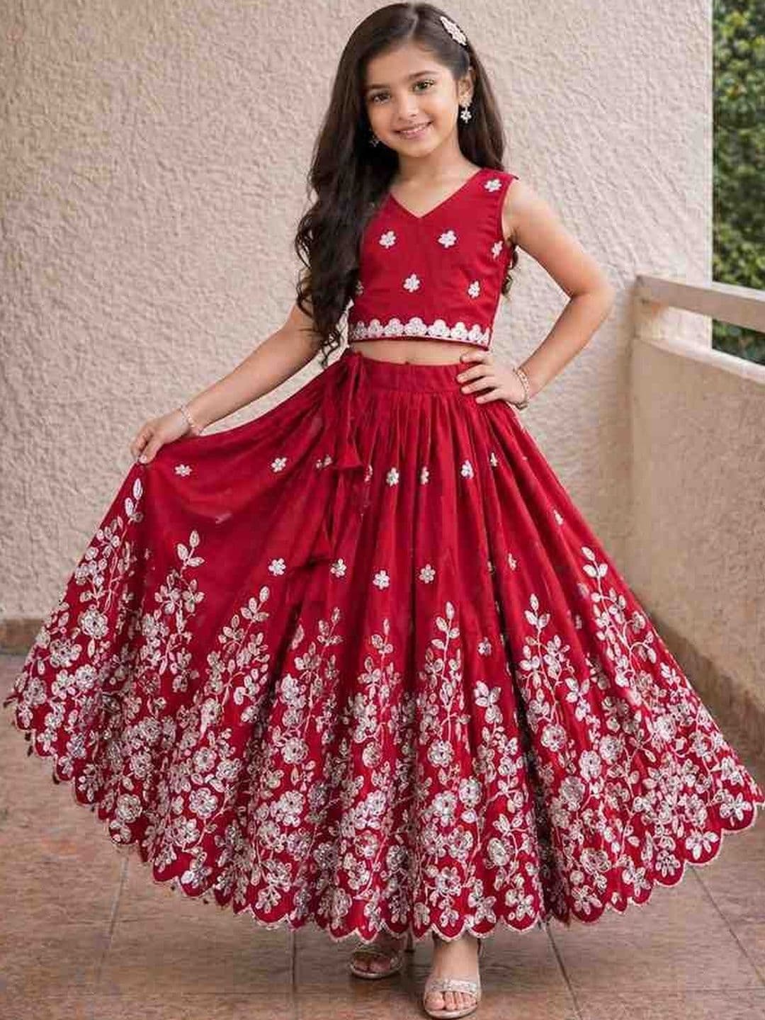Sangria Embroidered V-Neck Flared Lehenga Choli - view 1