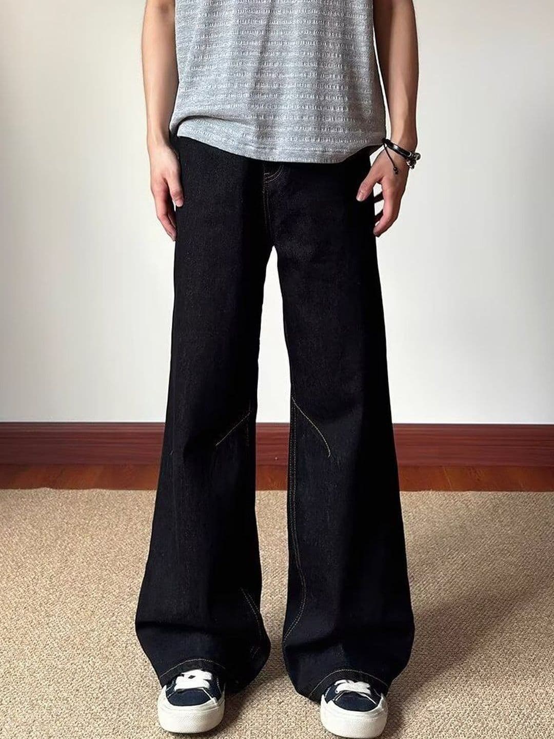 StyleCast x Revolte Men Wide Leg Mid-Rise Low Distress Jeans - view 1