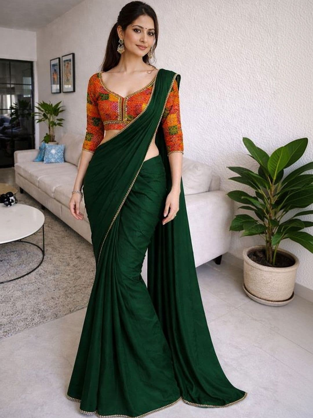 Jingudi Mirror Work Mirror Work Poly Chiffon Saree With Stiched Blouse - view 1