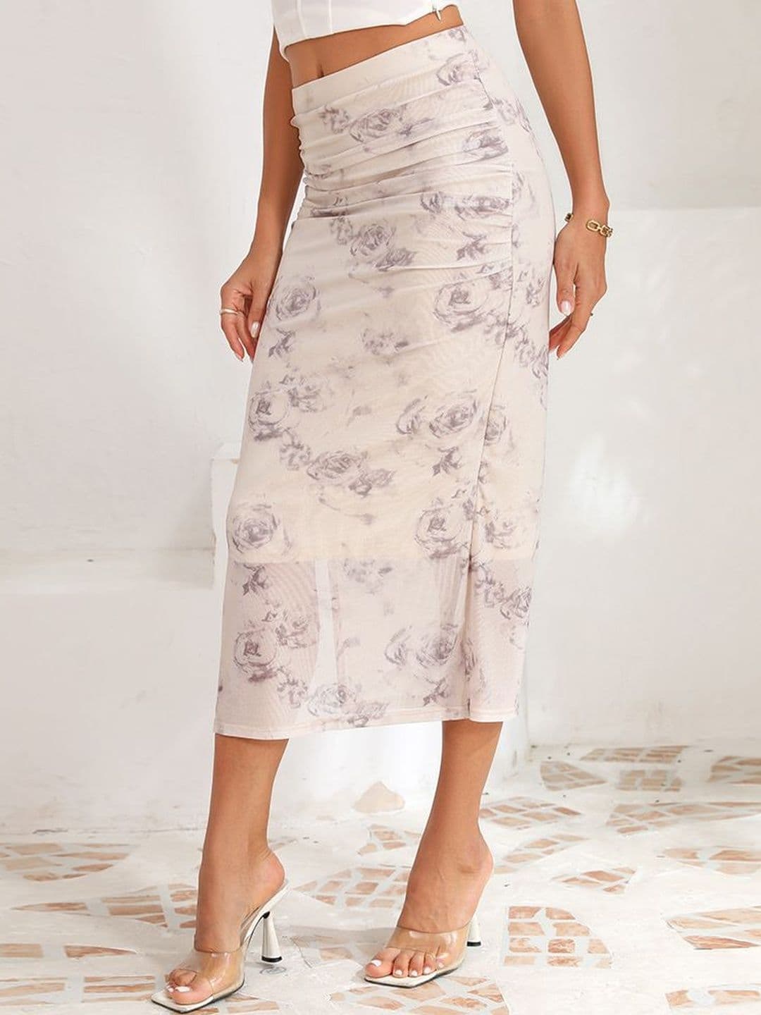 StyleCast Women Floral Front Slit Midi Straight Skirt - view 1