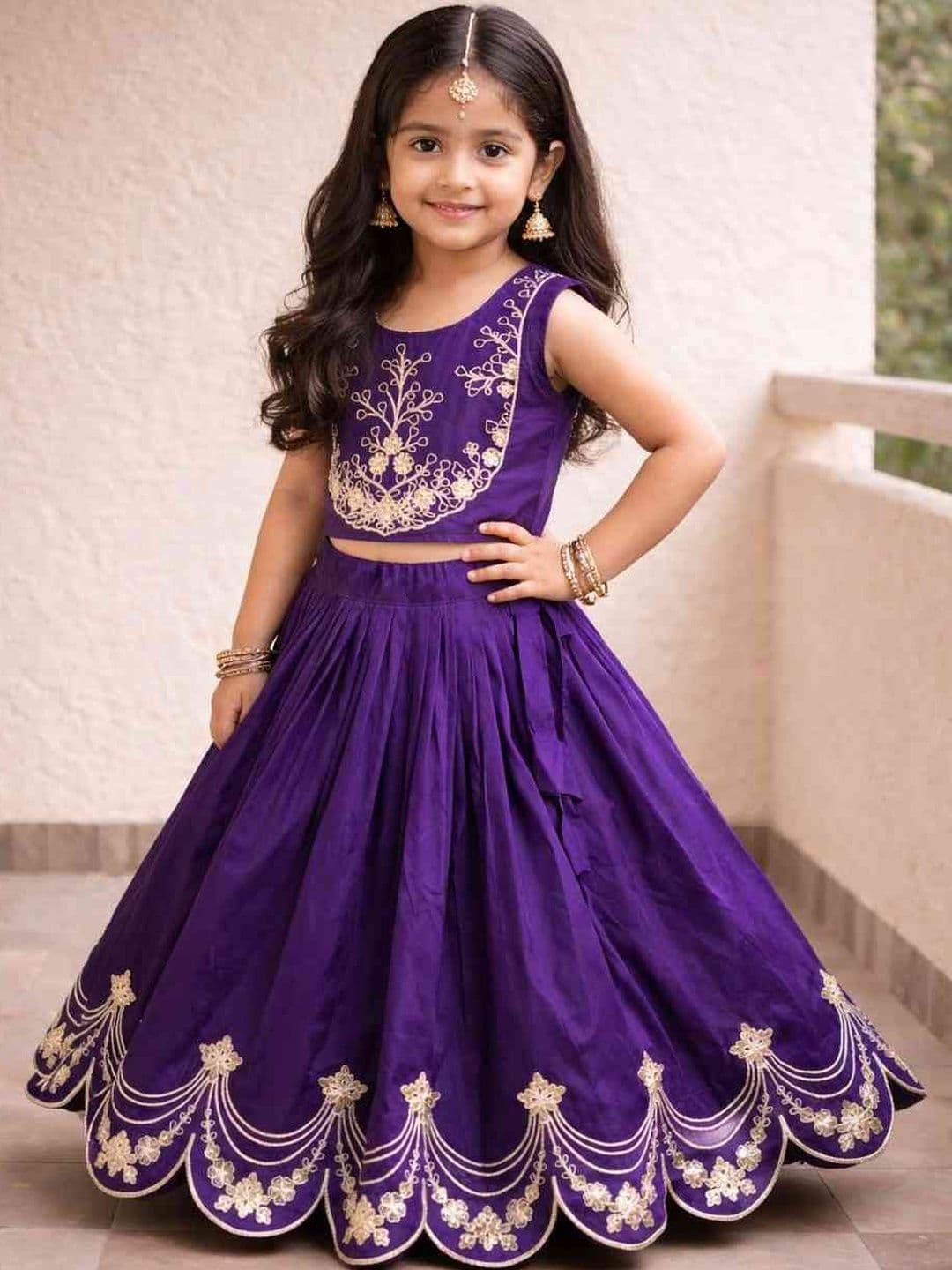Sangria Embroidered Round Neck Flared Lehenga Choli - view 1