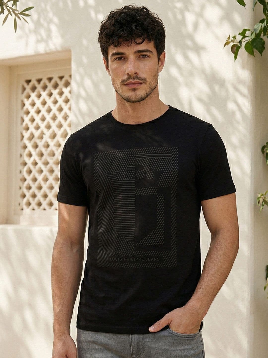 Louis Philippe Jeans Men Slim Fit Signature Graphic Print Half Sleeve Casual Tshirt - view 1