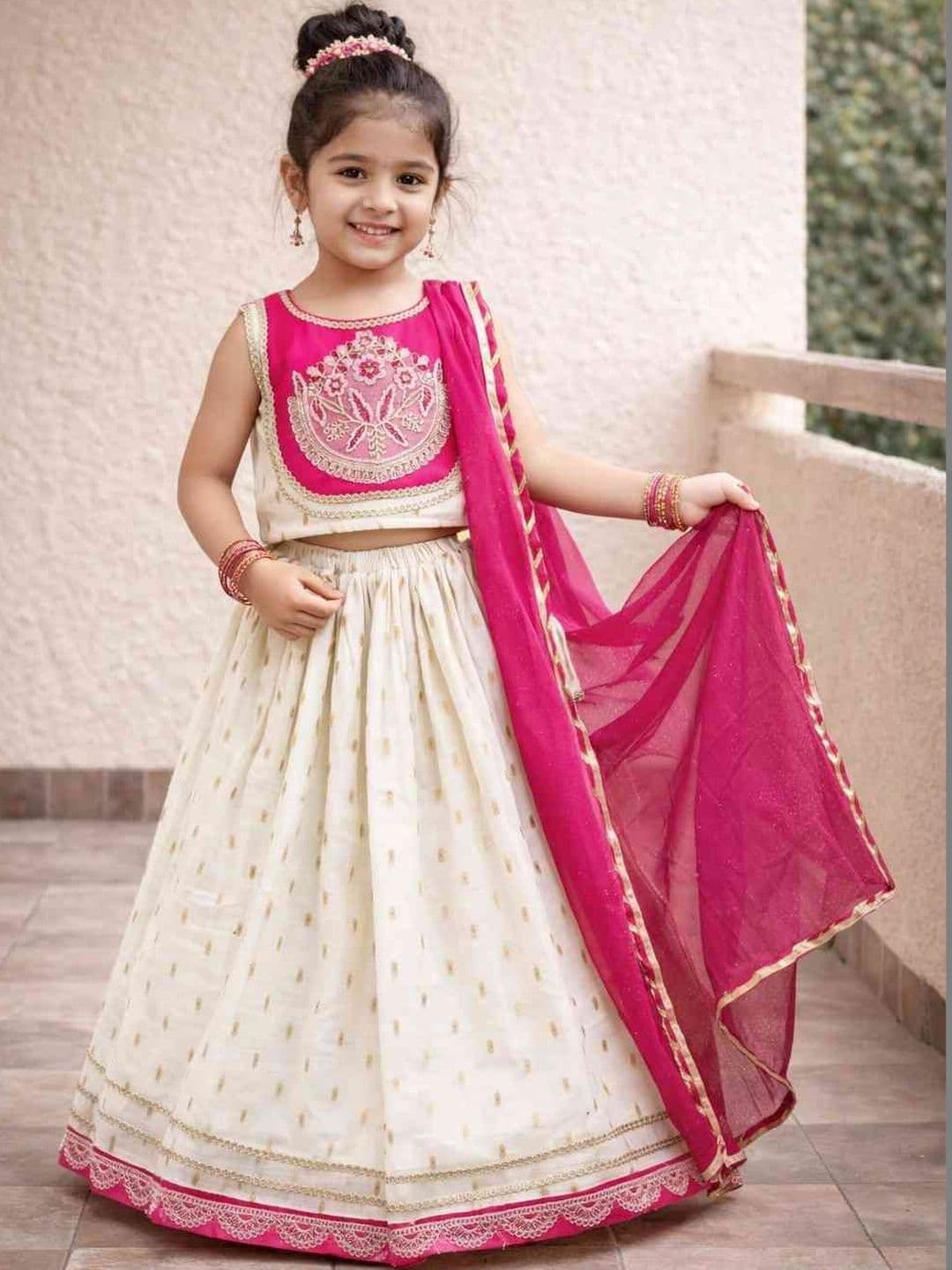 Sangria Girls Woven Design Round Neck Flared Lehenga Choli - view 1