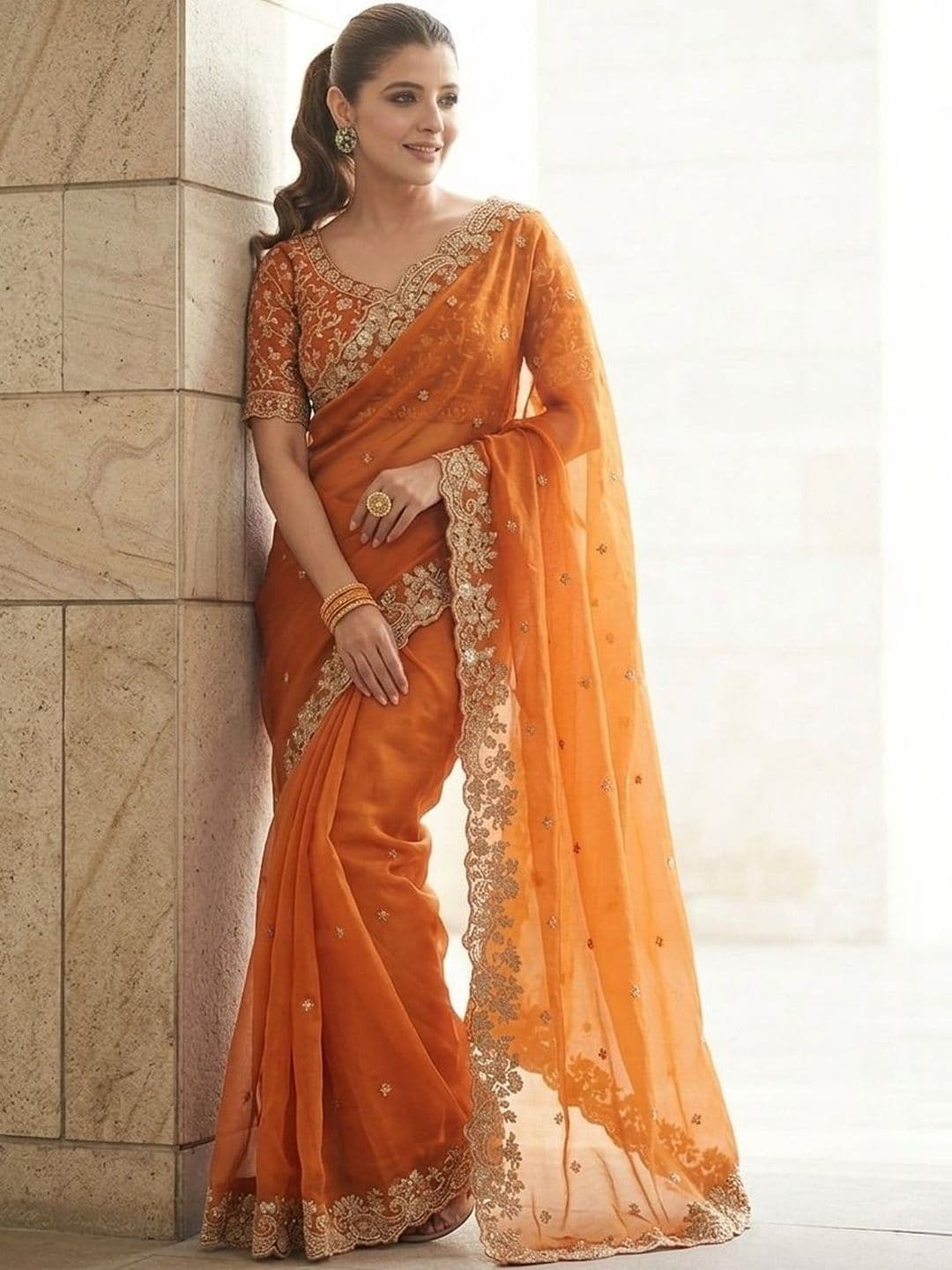 Sangria Embroidered Sarees With Unstitched Blouse Piece - view 1