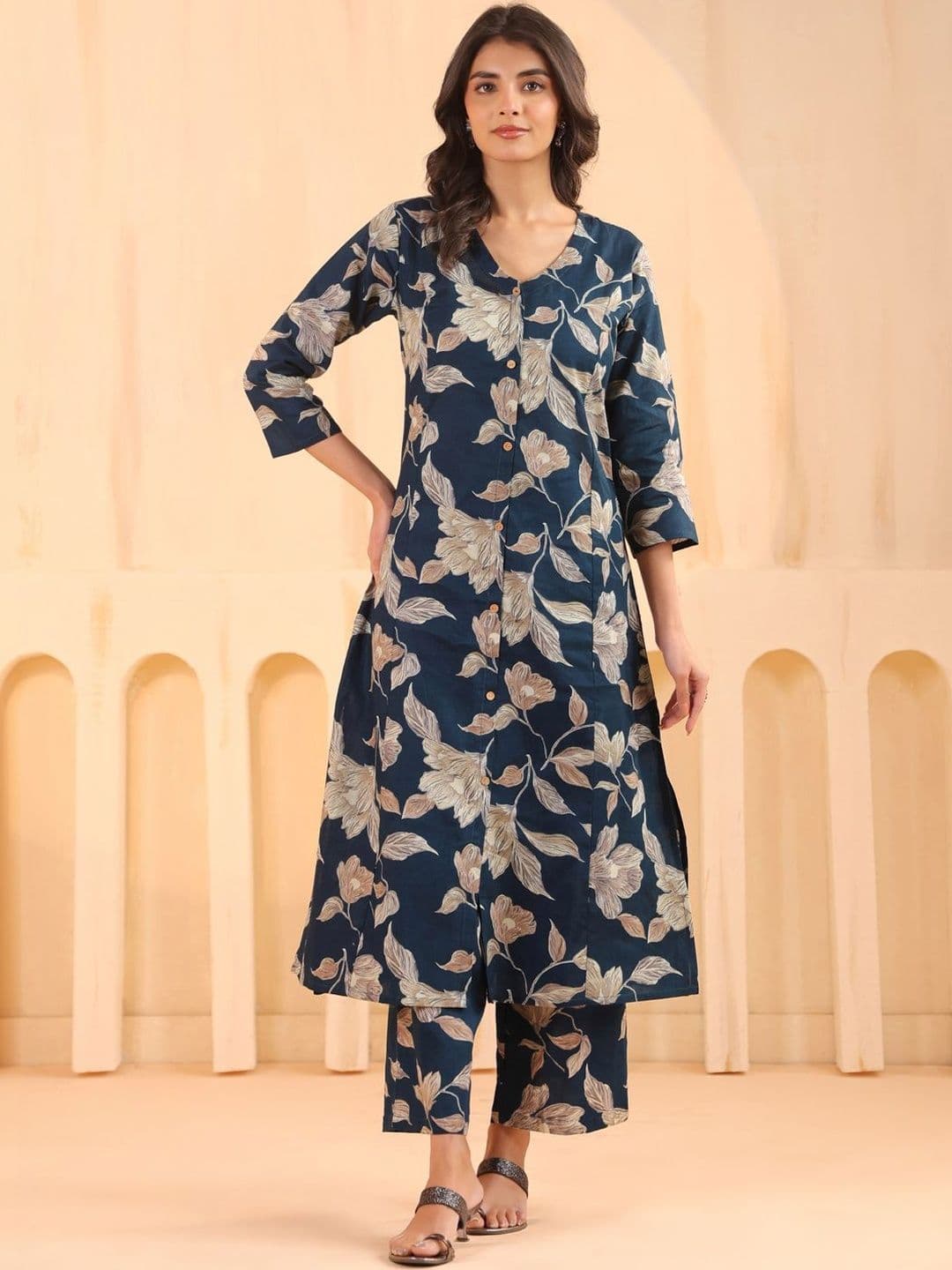 Sangria Floral Cotton Printed Tunic with Trousers - view 1