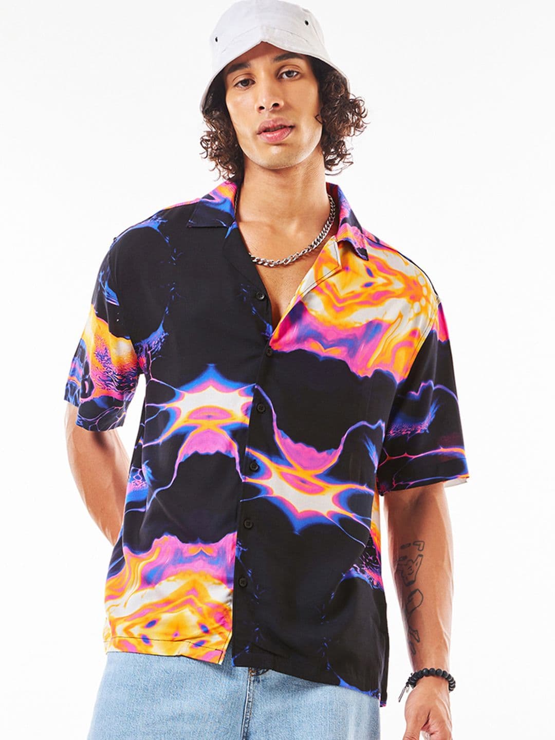 Bewakoof Men's Black All Over Printed Oversized Shirt - view 1