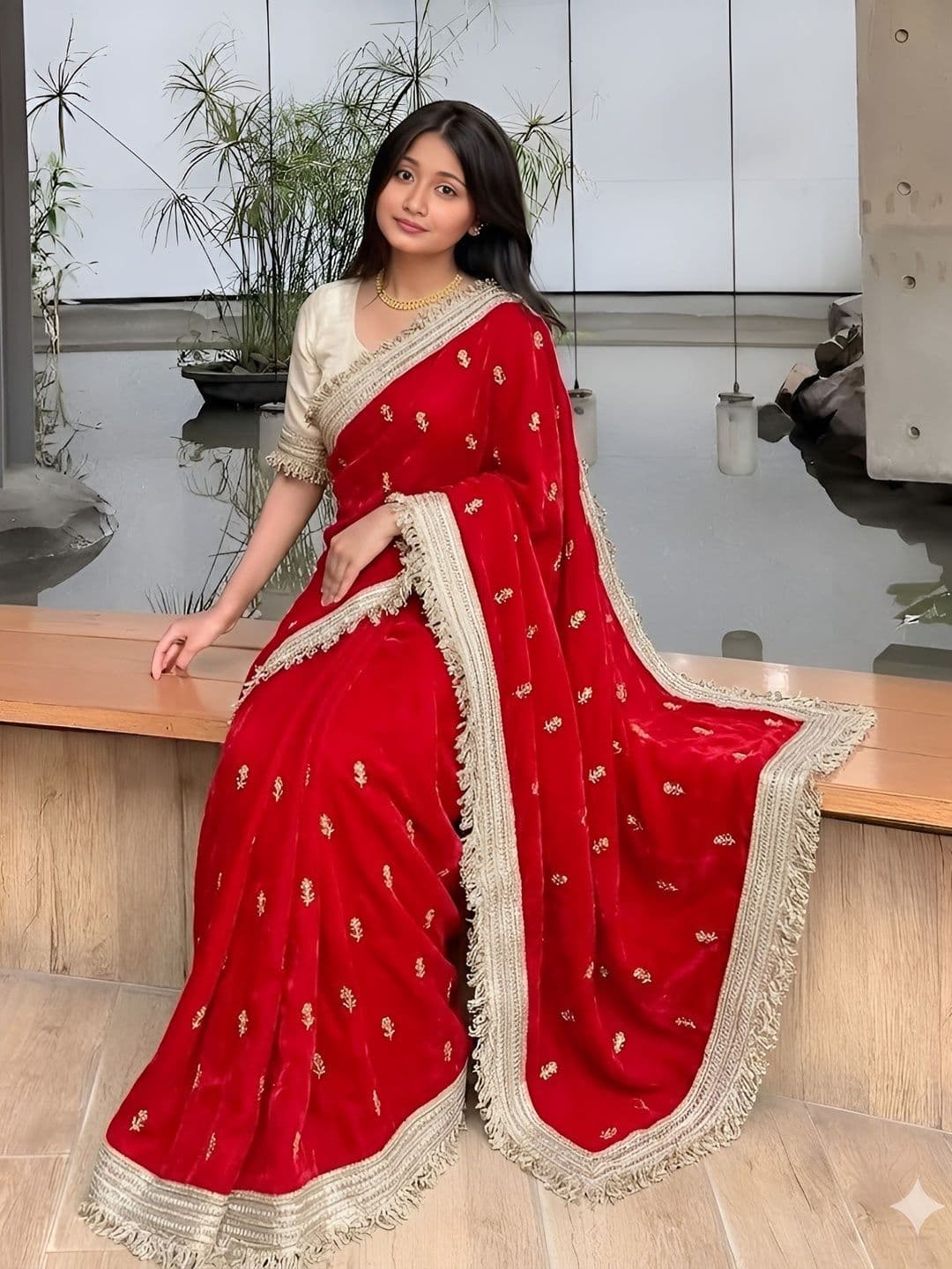 VRAGI Embellished Zari Satin Heavy Work Saree - view 1
