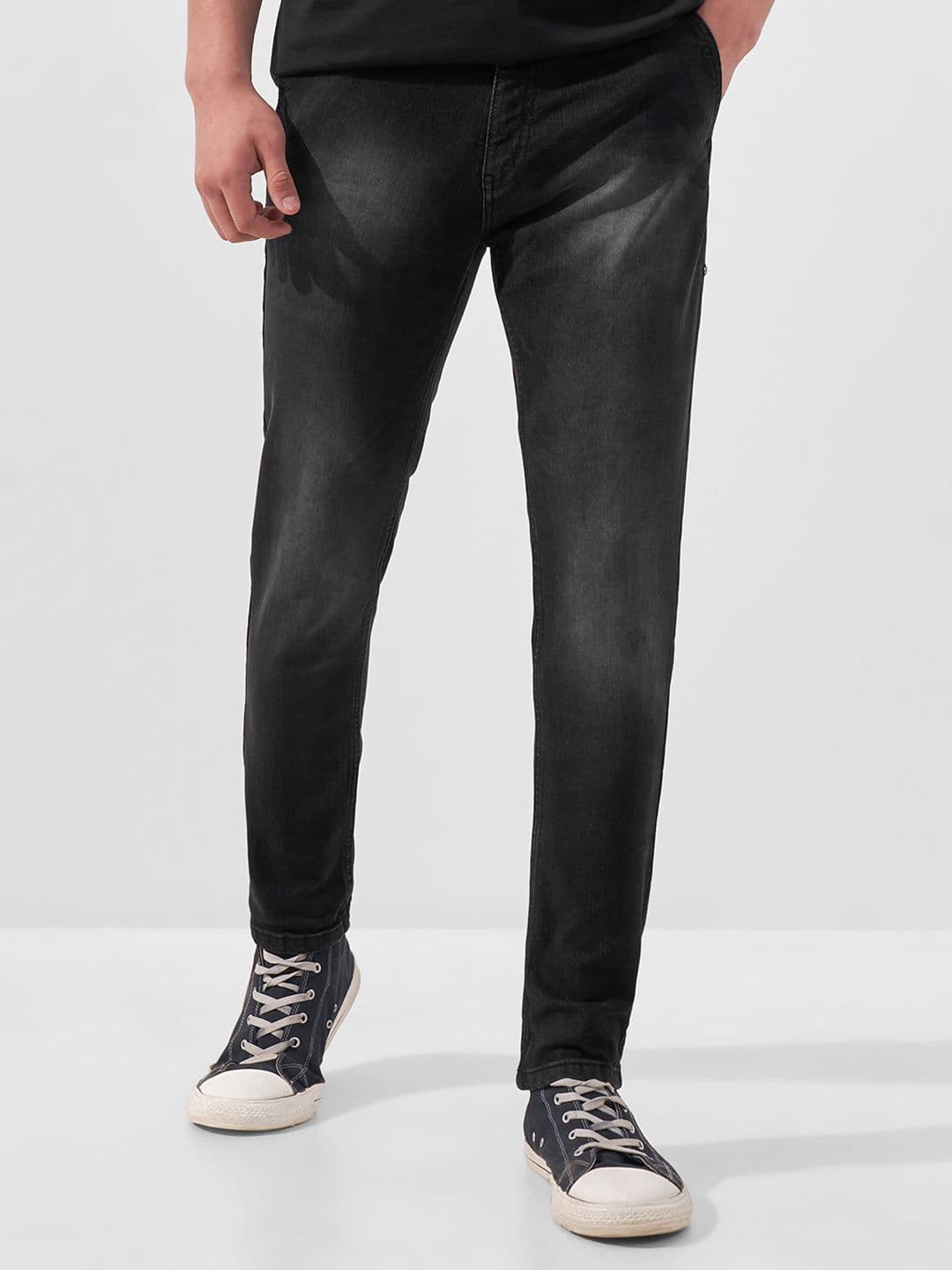 HIGHLANDER Men Black Slim Fit Mid-Rise Clean Look Stretchable Cropped Jeans - view 1