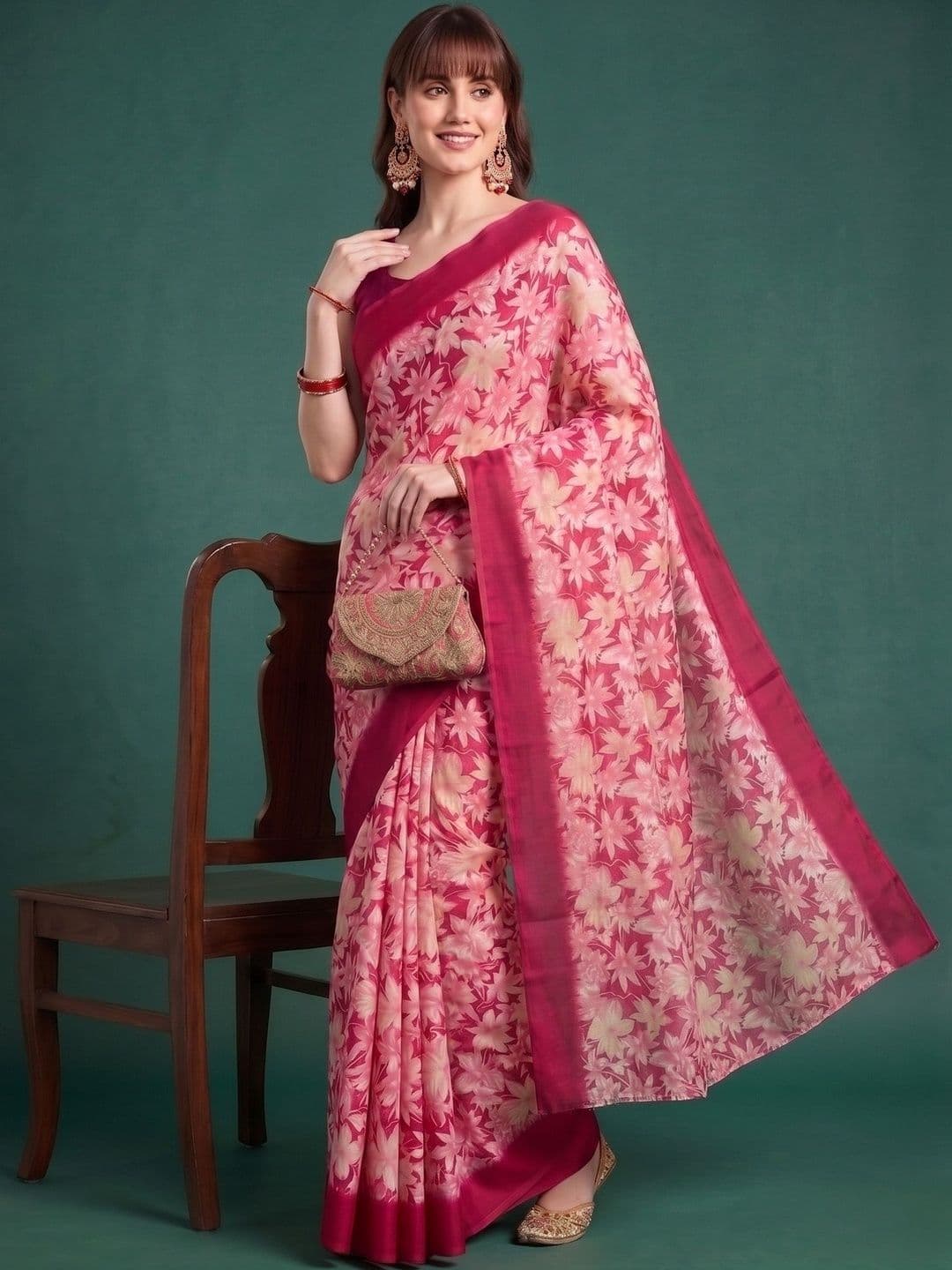 JAINICA Floral Poly Georgette Saree - view 1