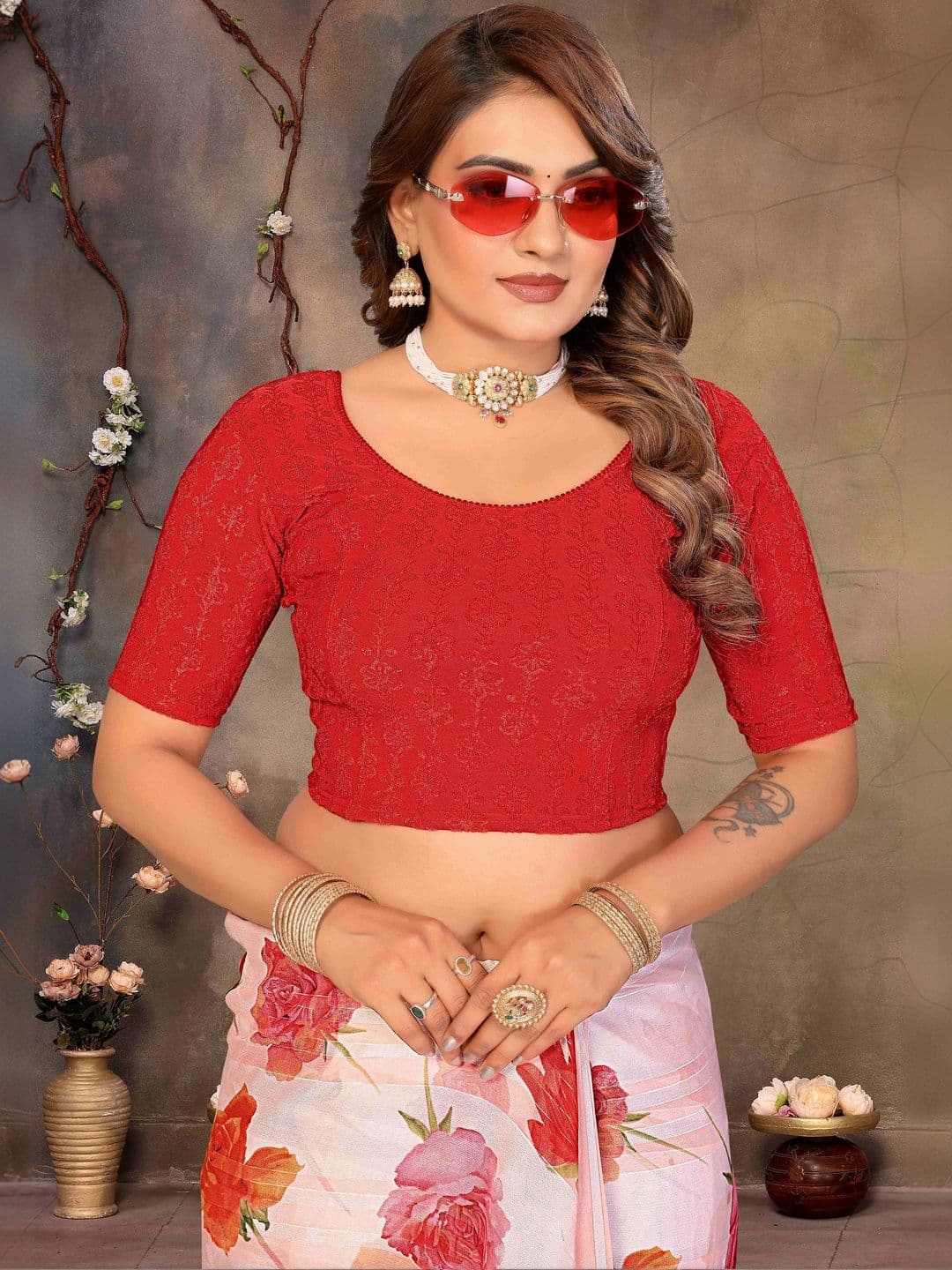 B.TEX FASHION Velvet Embroidered Thread Work Saree Blouse - view 1