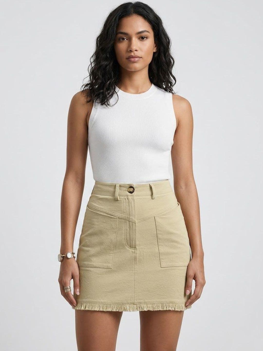 StyleCast x Revolte Women Frayed Denim Mini Straight Skirt - view 1