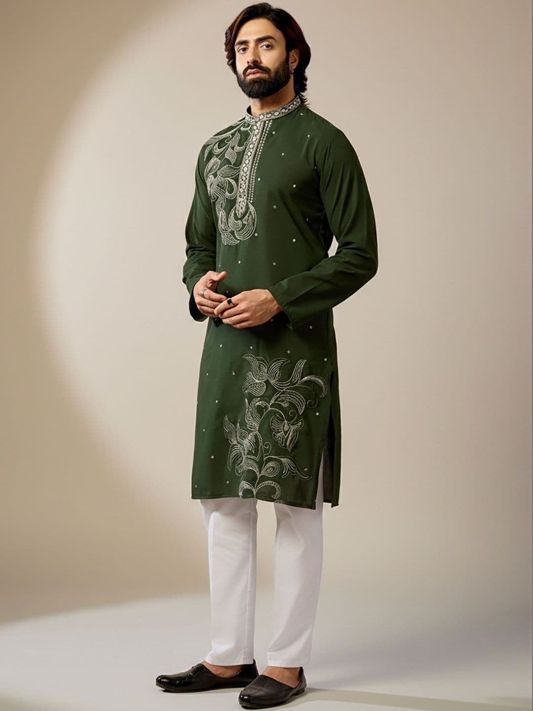 INDIROOP Men Embroidered Thread Work Kurta - view 1