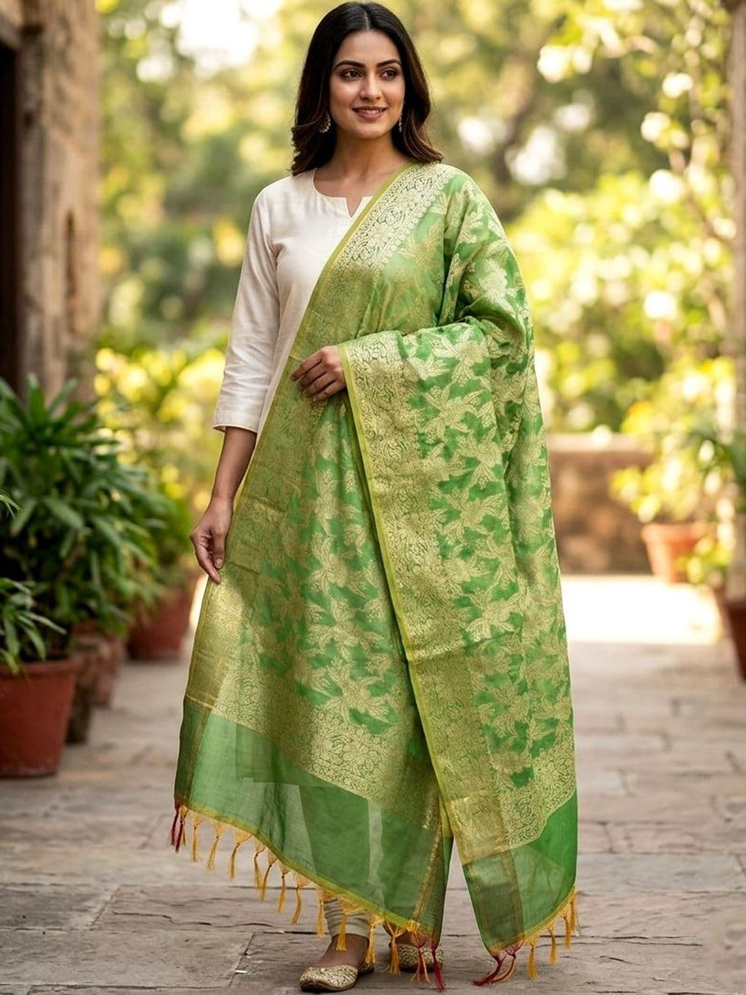 Naveera Woven Design Dupatta with Zari - view 1