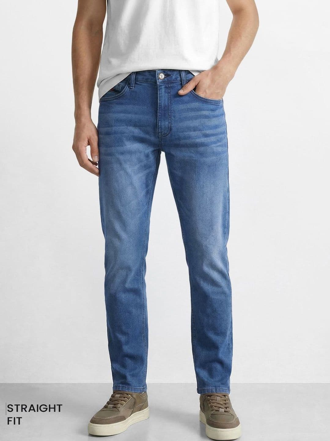 The Indian Garage Co Men Straight Fit Mid-Rise Light Fade Stretchable Jeans - view 1