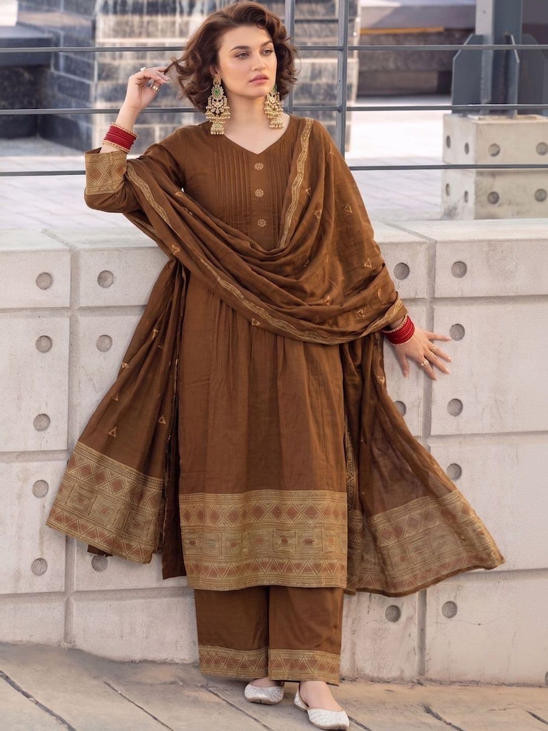 SZN Women Ethnic Motifs Pleated Kurta with Palazzos & With Dupatta - view 1