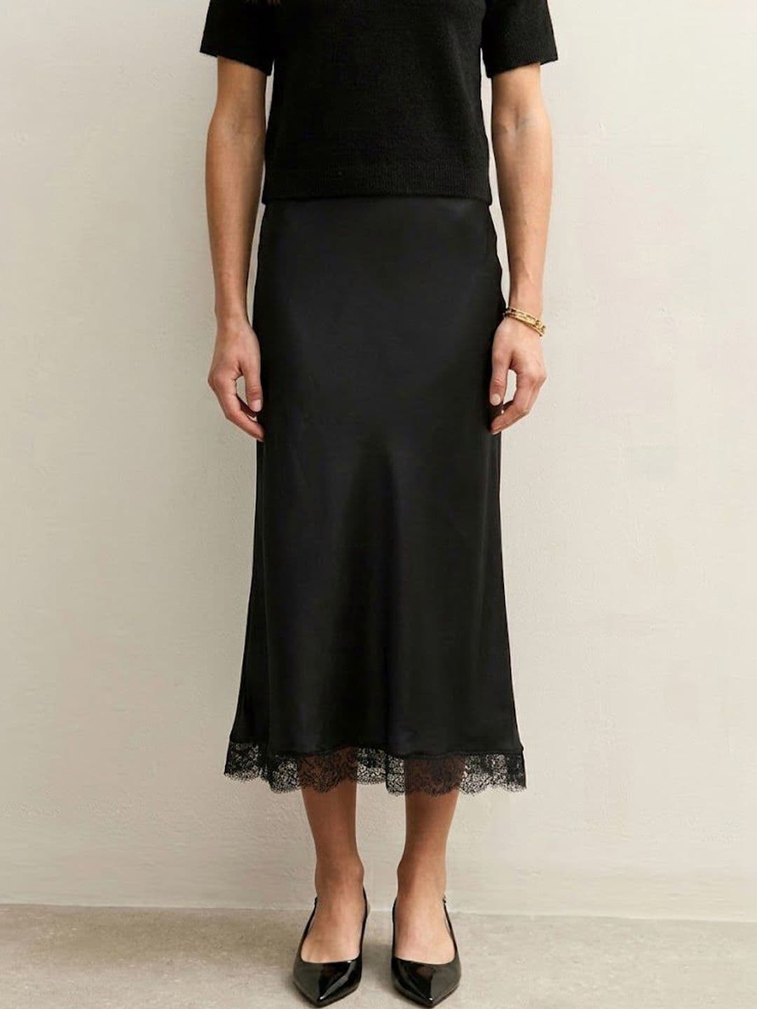 StyleCast x Revolte Women Satin Lace Frills Bows and Ruffles Midi A-Line Skirt - view 1