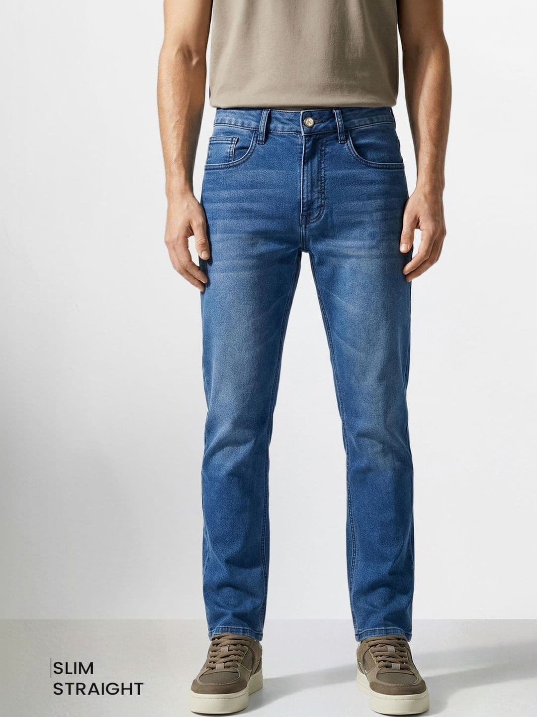 The Indian Garage Co Men Straight Fit Mid-Rise Light Fade Stretchable Jeans - view 1