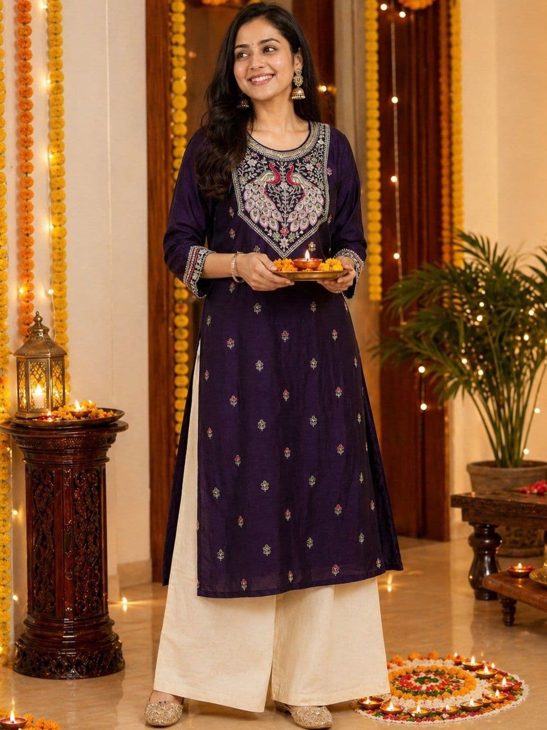 rarethread Women Ethnic Motifs Embroidered Thread Work Grandeur & Majestic Artwork Kurta - view 1